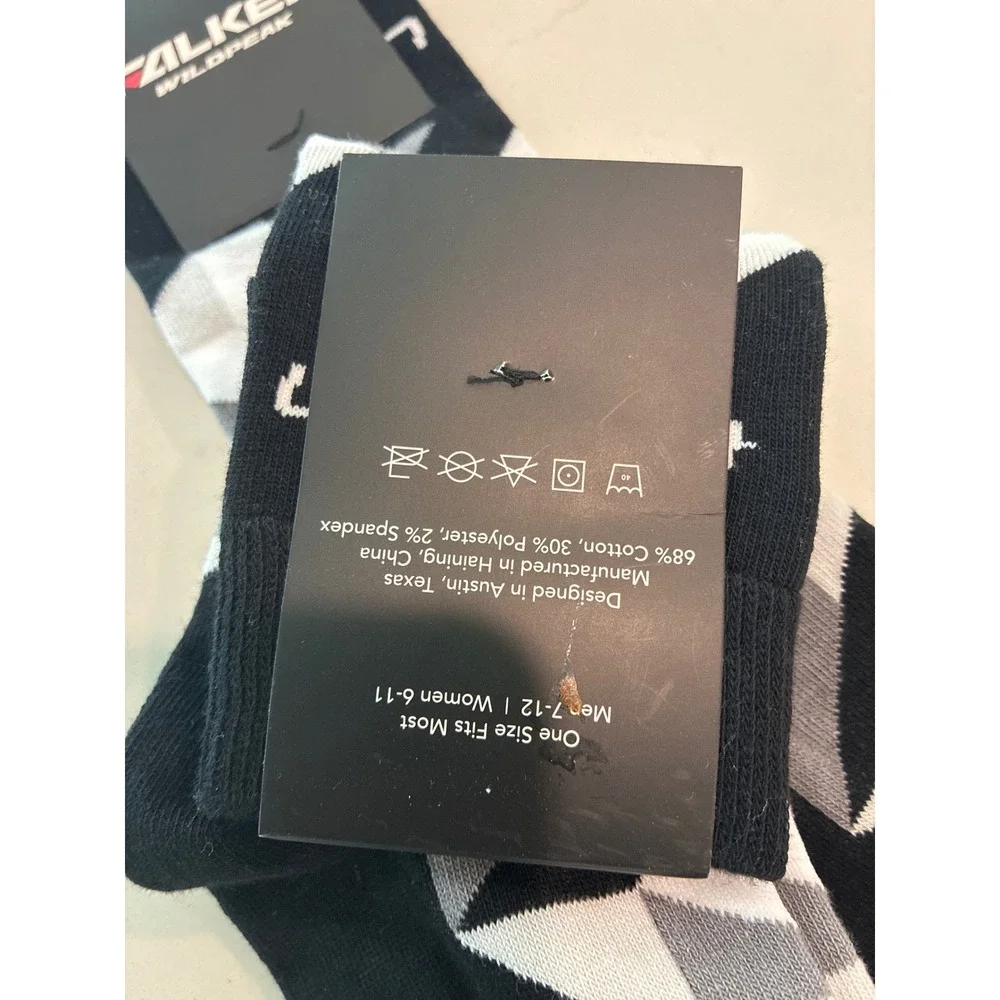 Falken Wildpeak Mens Crew Socks Black White Grey Geometric One Size New 2 pairs‎